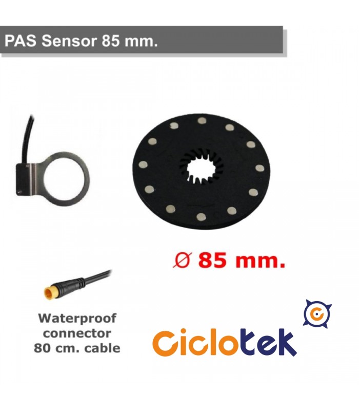 Sensor de pedaleo + disco de 8 imanes 65 mm conexiones waterproof