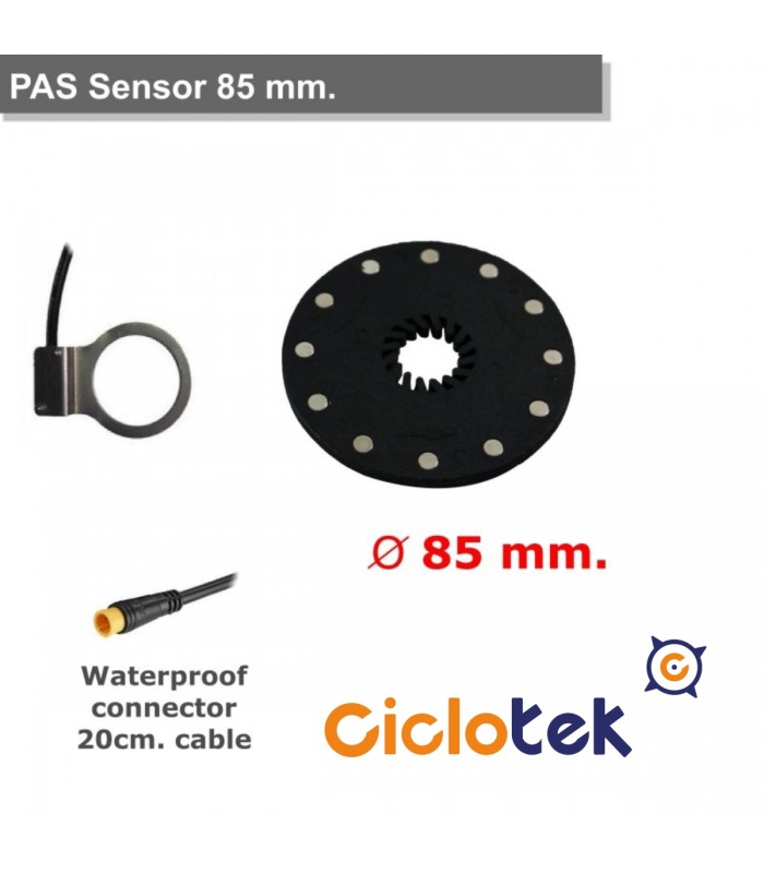 Sensor de pedaleo + disco de 8 imanes 65 mm conexiones waterproof