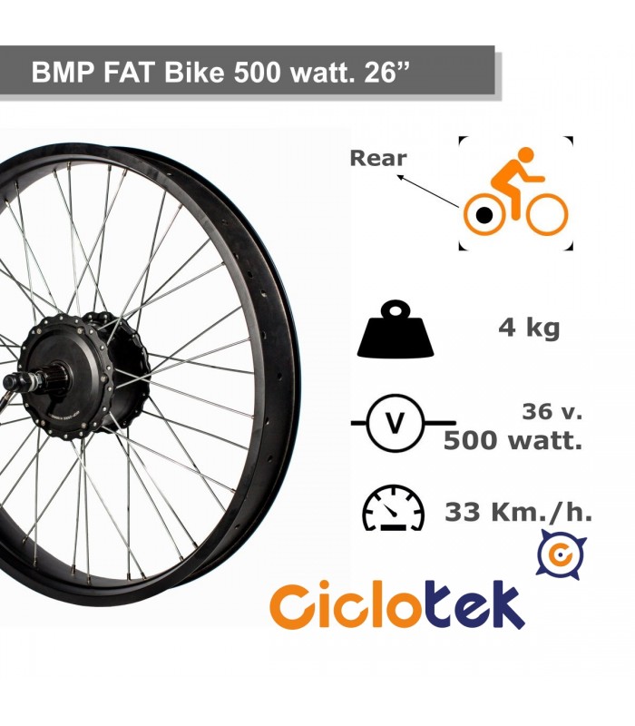 Motor para FAT  bike trasero 500 vatios, 26" / 33 km/h