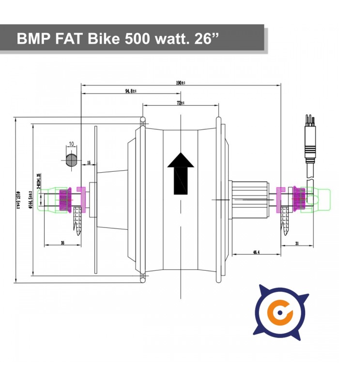 FAT bike BPM motor 500 watt. rear 26" cassette