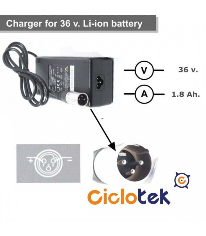 Cargador para batería de litio de 36v. tipo Swing