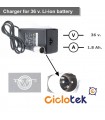 Cargador para batería de litio de 36v. tipo Swing