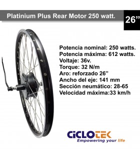 Motor Platinium Plus 250 watt. 26" / 33 km/h