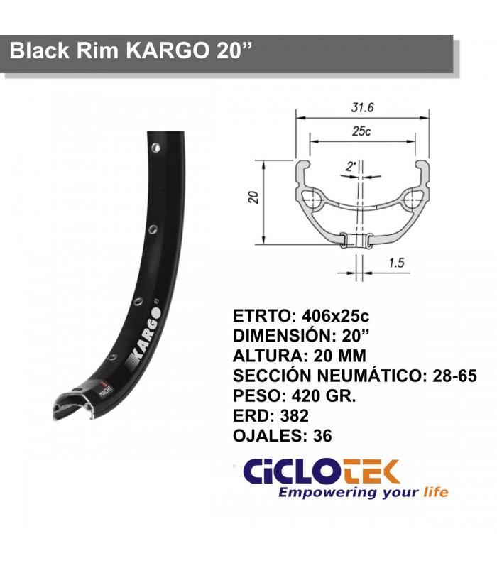 Llanta negra KARGO XL de 20 pulgadas