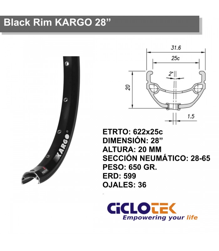 Llanta negra KARGO de 28 pulgadas