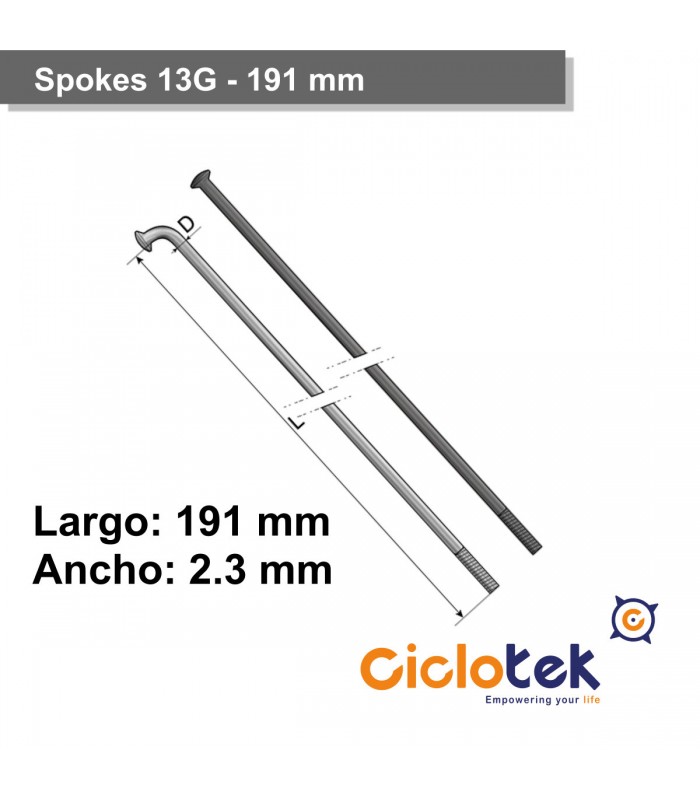 Motor Spokes 13G - 191 mm, 2.30 mm width, silver WITHOUT NIPPLES