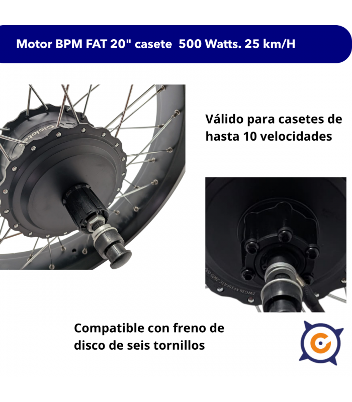 Motor para FAT  bike trasero 500 vatios, 20'' / 30 km/h