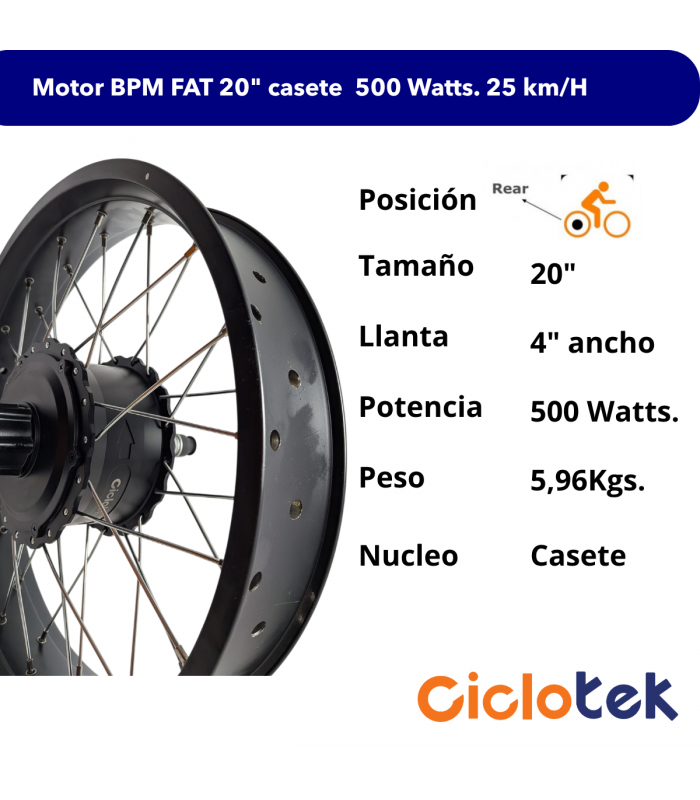 copy of FAT bike BPM motor 500 watt. rear 26'' cassette