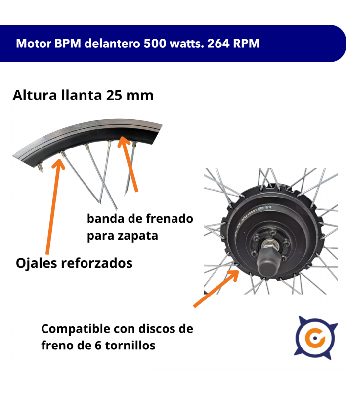 Motor BPM delantero 500 vatios 20'', 264 RPM